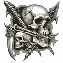 skull and weapons tattoo design idea