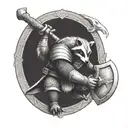 fully armored badger knight wielding ax sitting in a viking tattoo design idea