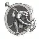 fully armored badger knight wielding ax sitting in a viking tattoo design idea