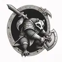 fully armored badger knight wielding ax sitting in a viking tattoo design idea