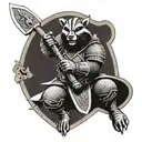 fully armored badger knight wielding ax sitting in a viking tattoo design idea