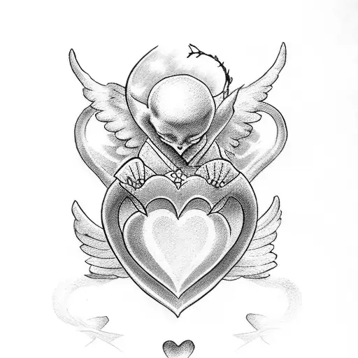 playingcard with 3 of hearts. but with angels instead of hearts tattoo design idea