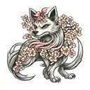 nine-tailed spitz with cherry blossoms tattoo design idea