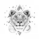 baby lion sleeping in moon tattoo design idea