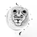 baby lion sleeping in moon tattoo design idea