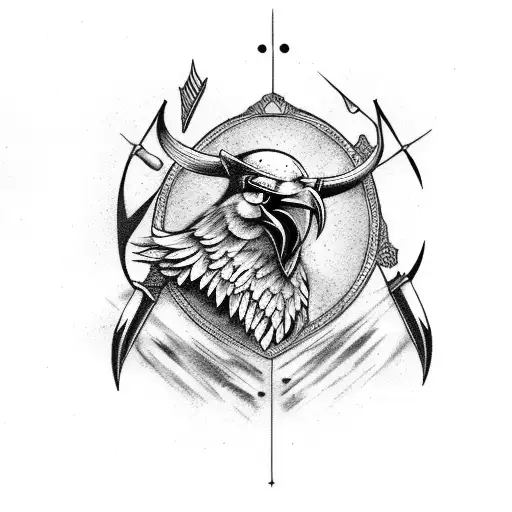 Viking, crow, arrow, wolves, sleeve tattoo design idea