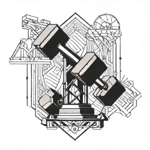 A geometric design incorporating dumbbells and a construction crane symbolizing your passion for the gym and construction work tattoo design idea
