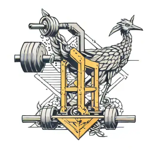 A geometric design incorporating dumbbells and a construction crane symbolizing your passion for the gym and construction work tattoo design idea