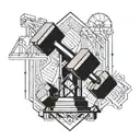 A geometric design incorporating dumbbells and a construction crane symbolizing your passion for the gym and construction work tattoo design idea