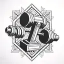 A geometric design incorporating dumbbells and a construction crane symbolizing your passion for the gym and construction work tattoo design idea