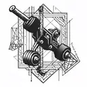 A geometric design incorporating dumbbells and a construction crane symbolizing your passion for the gym and construction work tattoo design idea