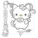 sanrio characters and whinsical lines as if sanrio characters are arranged in a keychain coming down the forearm tattoo design idea