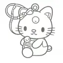 sanrio characters and whinsical lines as if sanrio characters are arranged in a keychain coming down the forearm tattoo design idea