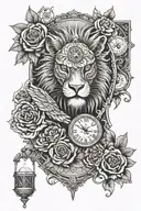 I want a tattoo for men that contains: a mask, an eagle, two dice, a rose, money, a clock and a lion tattoo design idea