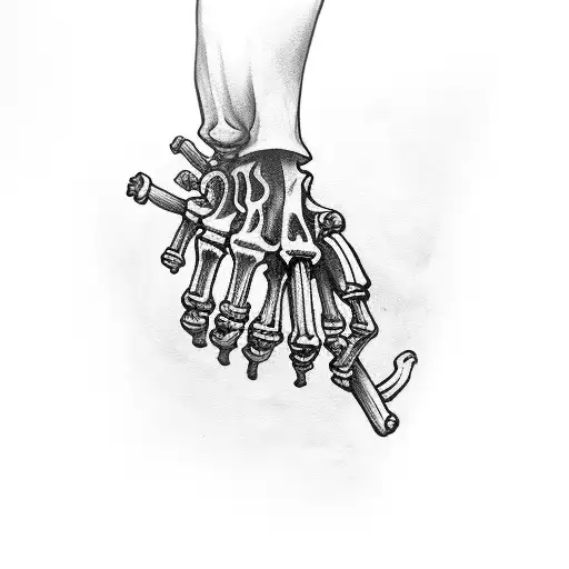 skeleton hand holding a blunt  tattoo design idea