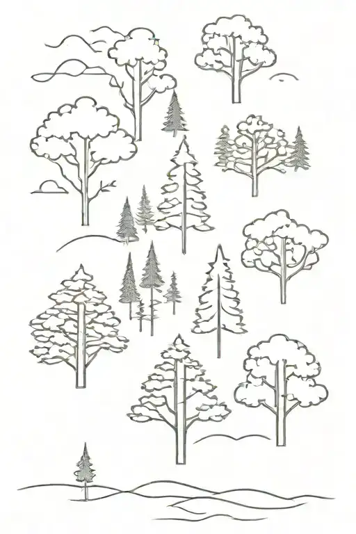 pnw style trees in one line tattoo design idea