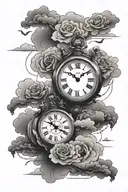 clouds and clock stopped at 11:11 tattoo design idea