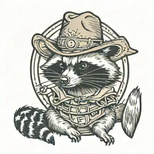 raccoon wearing cowboy hat hoola hooping  tattoo design idea