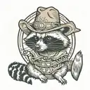 raccoon wearing cowboy hat hoola hooping  tattoo design idea