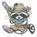 raccoon wearing cowboy hat hoola hooping  tattoo design idea