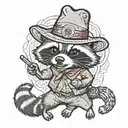 raccoon wearing cowboy hat hoola hooping  tattoo design idea