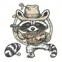 raccoon wearing cowboy hat hoola hooping  tattoo design idea