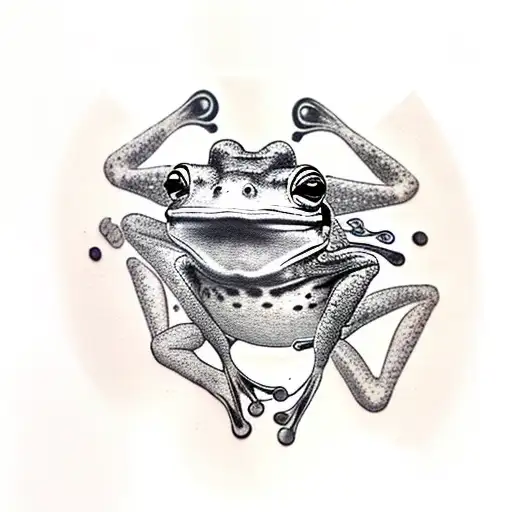 Blackwork Frog Fishing With Fishing Pole On A Tattoo Idea