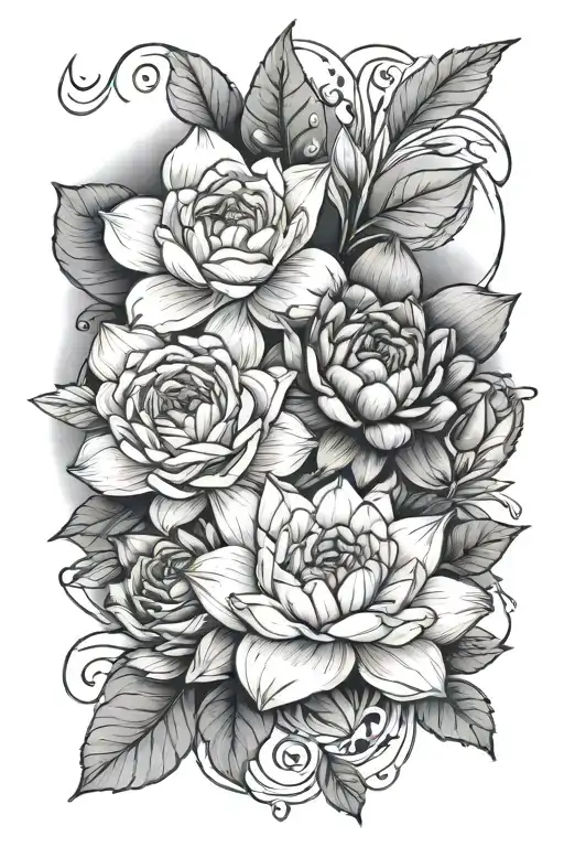 rose, water Lily, daffodil flowers tattoo design idea