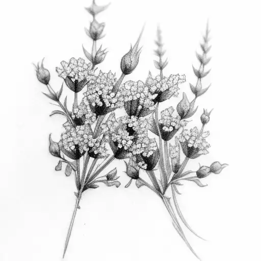 lots of Vervain (Verbana) Flowers with little leaves tattoo design idea