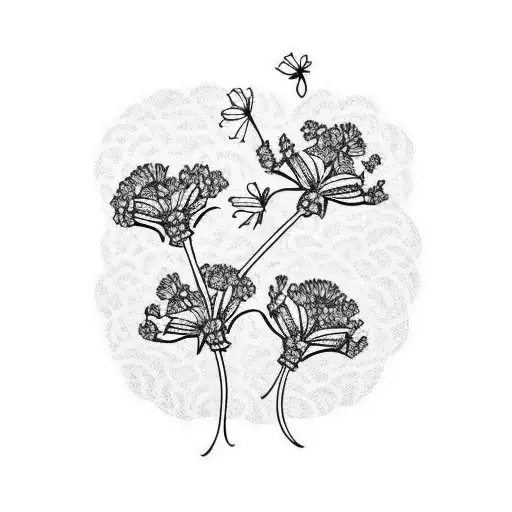3 Vervain(Verbena) flowers with small leaves around them. tattoo design idea
