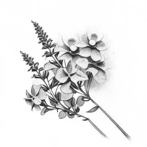 Vervain(Verbena) flowers with small leaves around them. tattoo design idea