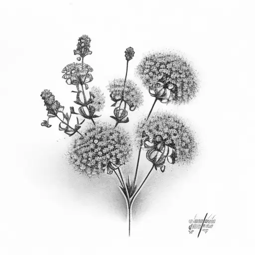 Vervain(Verbena) flowers with small leaves around them. tattoo design idea