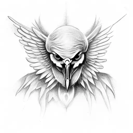 Demonic crow with wings made of bones  tattoo design idea
