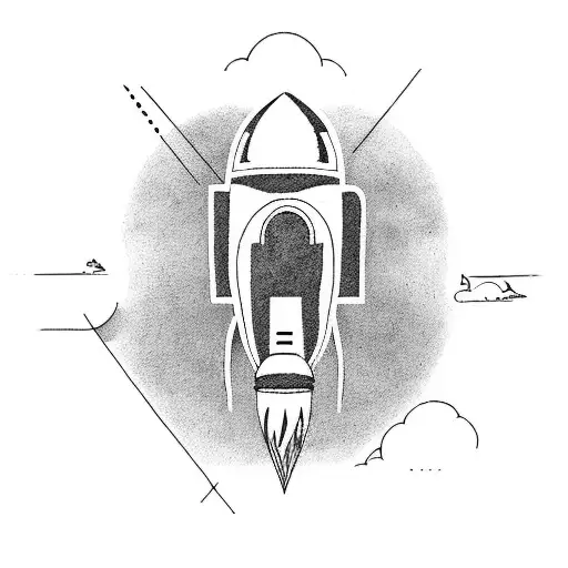 rocket with simple line work tattoo design idea