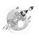 rocket with simple line work tattoo design idea