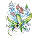lily of the valley and fresia flowers with a small hummingbird  tattoo design idea