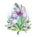 lily of the valley and fresia flowers with a small hummingbird  tattoo design idea