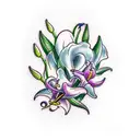 lily of the valley and fresia flowers with a small hummingbird  tattoo design idea