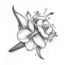 lily of the valley and fresia flowers with a small hummingbird  tattoo design idea