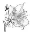 lily of the valley and fresia flowers with a small hummingbird  tattoo design idea