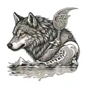 the warrior looks into the water and there is the reflection of a wolf tattoo design idea