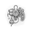 Lego-inspired steampunk gadget tattoo design idea