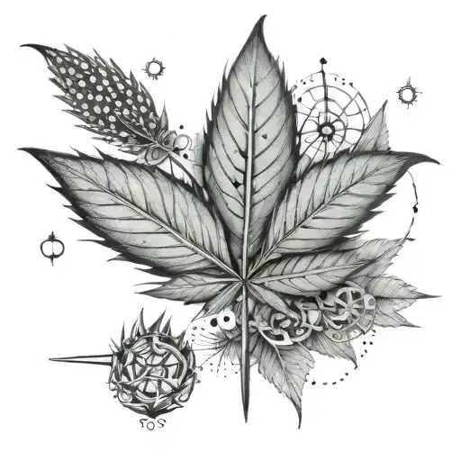 A stylish tattoo showcasing the balance between hustle and chill, with contrasting elements like a cannabis leaf tattoo design idea