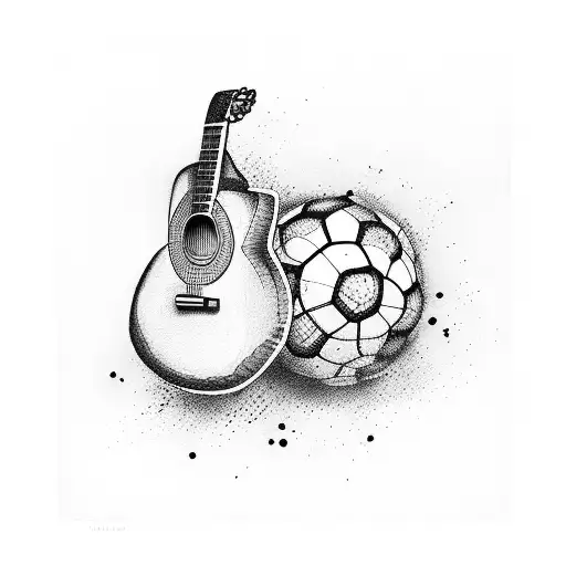 paleta de pintor en una guitarra flamenca dentro de un balon de futbol tattoo design idea