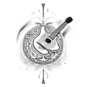 paleta de pintor en una guitarra flamenca dentro de un balon de futbol tattoo design idea
