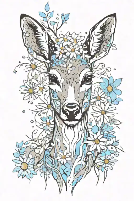 doe deer, with Daisy's and sky blue tattoo design idea