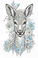doe deer, with Daisy's and sky blue tattoo design idea