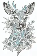 doe deer, with Daisy's and sky blue tattoo design idea