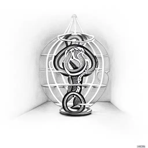 a person in a cage surrounded by snakes tattoo design idea