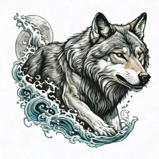afraid of dark water with wolf howling tattoo design idea